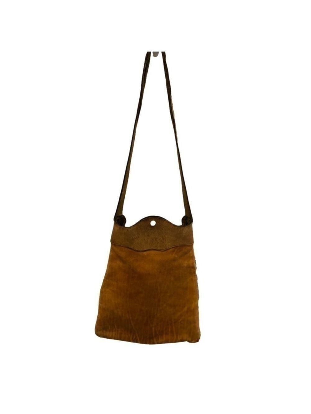 Vintage, possibly hand made,rustic tooled leather pouch with shoulder strap.